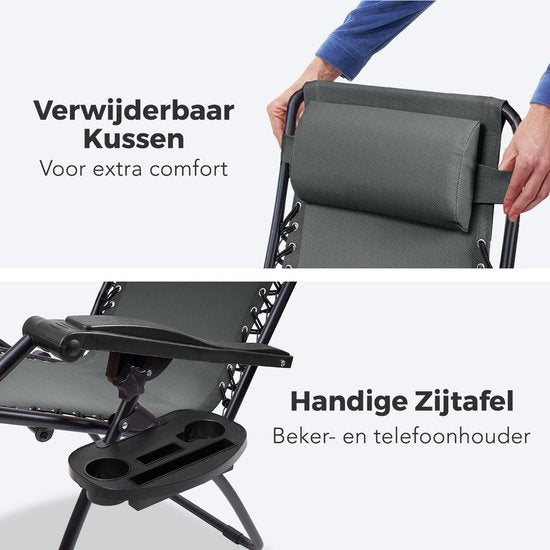 LifeGoods Chaises de jardin pliables - 30°-90° réglables - Métal - Gris foncé