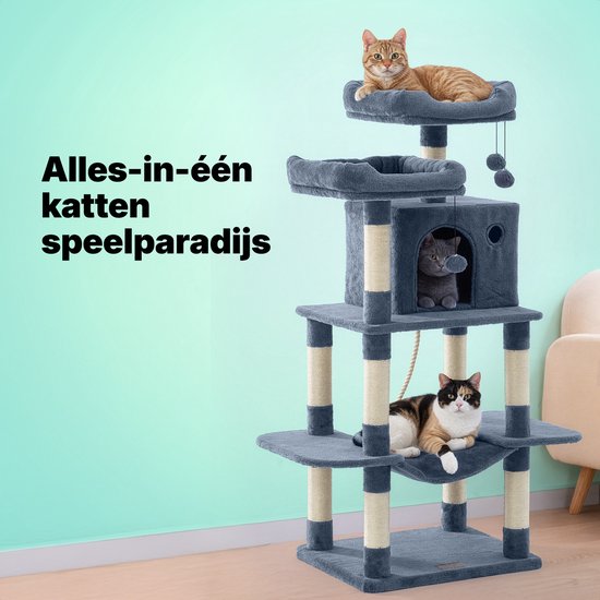 Jake et Jacky : Arbre à chat - Arbre à chat - Meuble à griffer - Arbre à chat - Arbres à chat - Maison pour chat - Gris foncé - 147 cm de haut