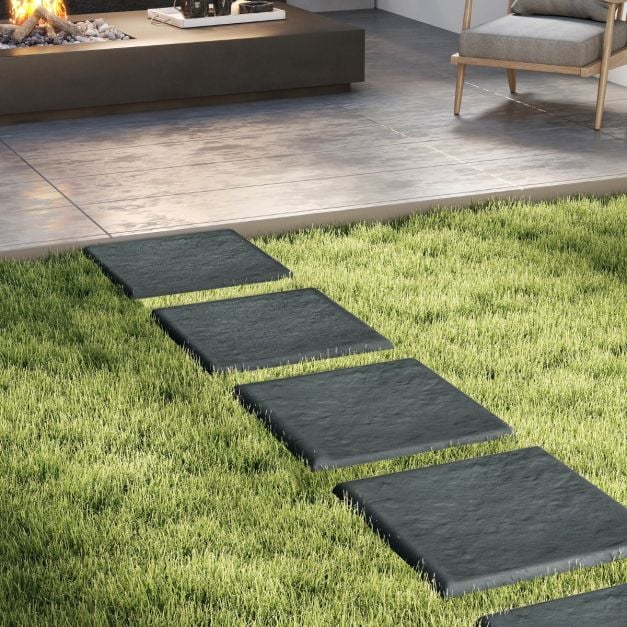 Coast Stepping Stones Grey - Lot de 8 dalles de jardin avec 32 piquets de sol - 39.5 x 39.5 cm