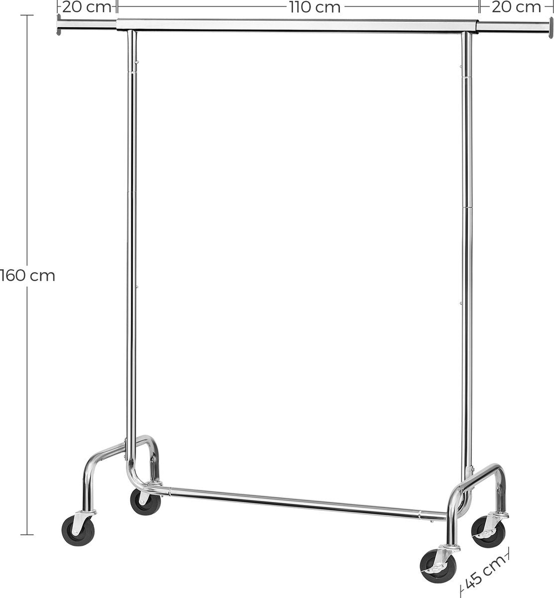 O'DADDY® Porte-vêtements sur roulettes - Porte-vêtements - Barre à vêtements réglable - Barre à vêtements extensible - Barre de suspension réglable - Stable jusqu'à 130 kg - Silver