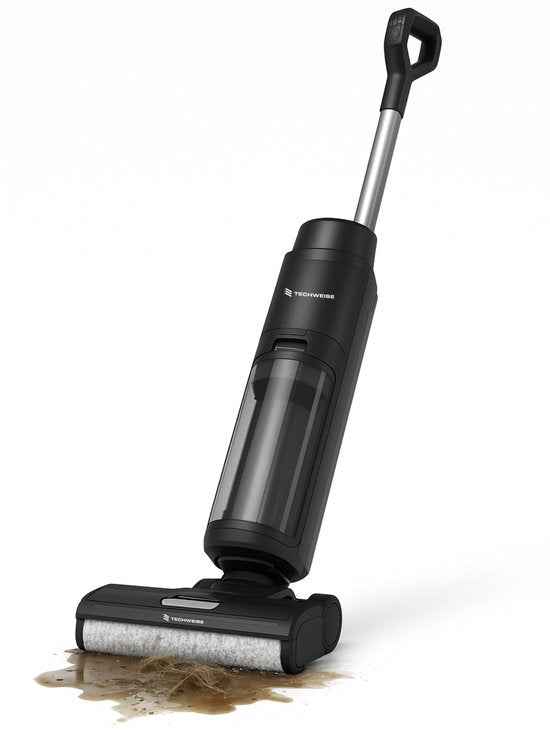 Techweise TC1 Aspirateur balai sans fil Wet & Dry - 30 min d'autonomie - 3 modes de nettoyage - Fonction autonettoyante - 220W - Noir
