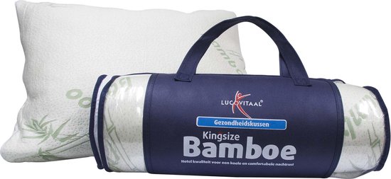Oreiller Lucovitaal Kingsize en bambou - respirant - antibactérien - hypoallergénique - 66 cm x 50 cm x 18 cm
