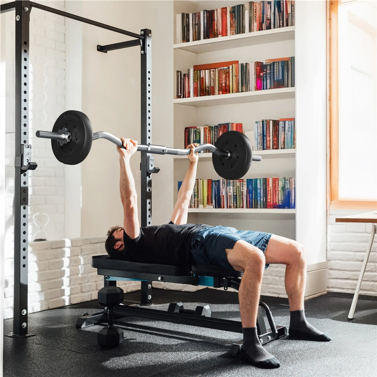 Yaheetech EZ-curl Dumbbell Set 30 kg - équipé d'une barre de curl chromée et de 6 disques de poids en béton et de verrous - pour la musculation et le développement musculaire - métal noir, plastique et béton - 120 x 26 x 26 cm