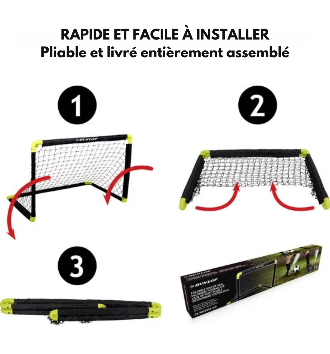 But de football - Dunlop - 90 x 59 x 61cm - Pliable - Plastique - noir/jaune