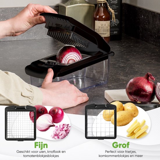 Mandoline Stosh - Coupe-légumes - Coupe-oignons - Coupe-spirale - 7 pièces - Noir - Sans BPA