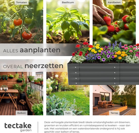 Jardinière surélevée tectake® - 120 x 60 x 30 cm - 200 L - Jardinières d'extérieur - Bac de culture - Bac potager - Acier galvanisé - Fond ouvert - Jardin d'herbes aromatiques - Bac de jardin - Ergonomique