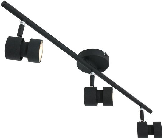 Spot Natasja 7903ZW noir, plafonnier à 3 lumières avec variateur, douilles GU10, structure en métal et en plastique, design moderne, 68 cm de large – Steinhauer