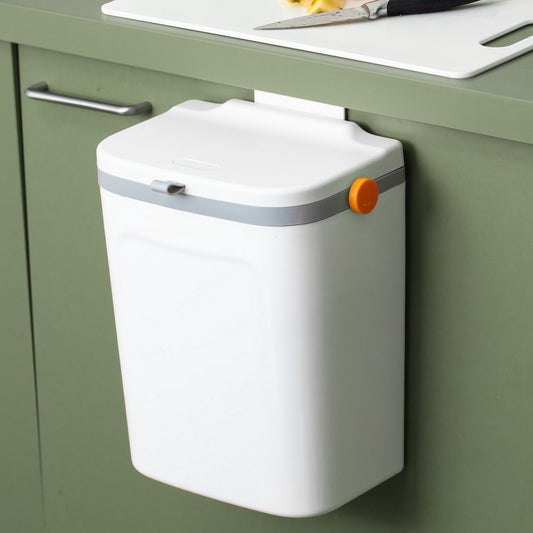 Homra GFT Waste Bin 9L - Countertop Waste Bin with Lid - Hanging Trash Bin with Loose Inner Bucket - Compost Bin 9 Liter for Vegetables and Fruit - Mini - White - Easy to hang up