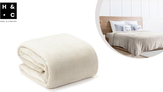 H&C Luxury Plaid 240x220 - Grande couverture - Extra douce - Beige