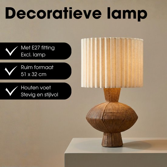 Lampe de table Mica Decorations Frey pour salon - Style Japandi - Lampe décorative avec abat-jour - Lampe de bureau et lampes de table pour salon - 51 x ⌀32 cm - Marron