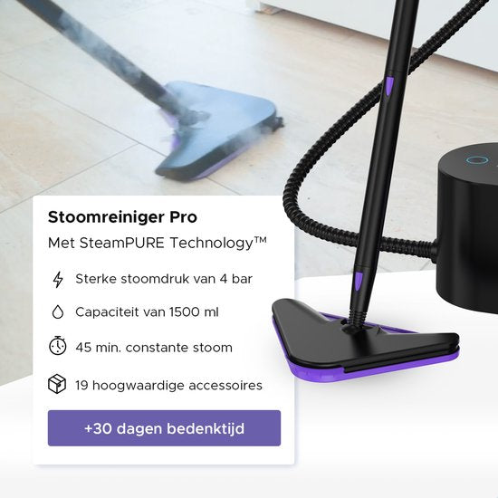 Motionflow Steam Cleaner PRO - Nettoyage en profondeur avec fonction de chauffage - 1500W 1.5L réservoir d'eau - Nettoyeur vapeur à main pour le nettoyage en profondeur des sols, canapés, salles de bain et tapis - Nettoyeur de tapis et de taches - Nettoye