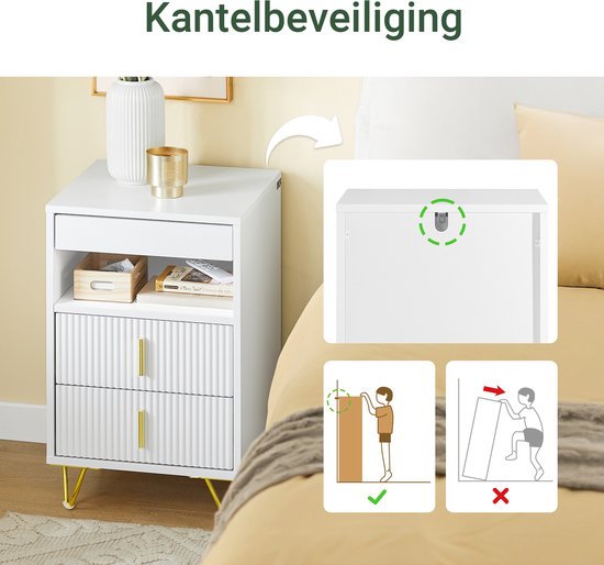 SoBuy Table de chevet, table de chevet avec 3 tiroirs et une étagère, table d'appoint moderne pour la chambre et le salon, blanc, 40 x 40 x 63 cm (l x p x h) FBT168-W