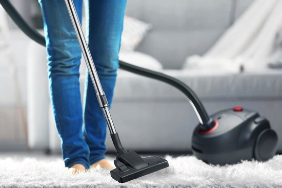 Aspirateur Bestron avec sac - ABG450ZRE - HEPA 12 - Portée de 7,5 m - 3 sacs d'aspirateur inclus - Rouge/Noir - Garantie de 5 ans