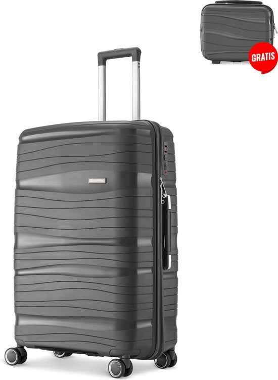 SKYCASES Travelin' Charm Hand Luggage Suitcase - 40L - Numerical Lock - 35x21x54 cm - Lightweight & Durable - Includes Free Pouch - Anthracite