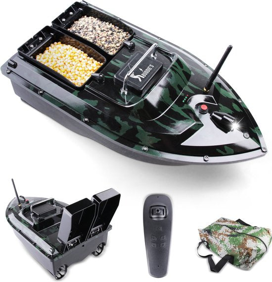 BUDDIE'S® Feedboat - Charge utile 3KG - 2 Feeders - Eclairage - Portée 500 mètres - Sac de rangement - Feedboat Carpe - Baitboat - Pêche à la carpe