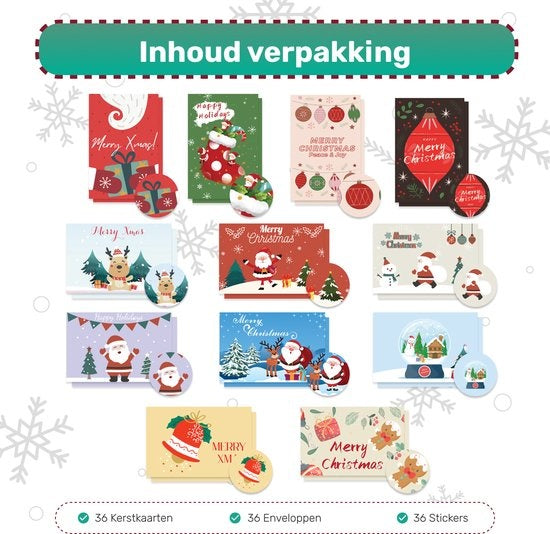 Giftmas Cartes de Noël - Cartes de vœux - 36 pièces - Avec enveloppes et autocollants - 10x15cm