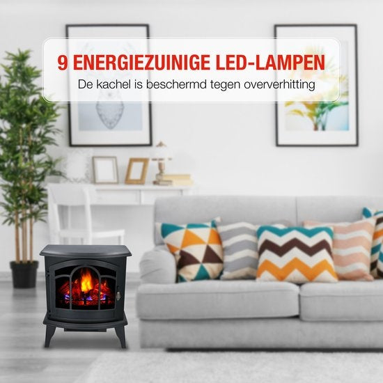 Alpina Electric Vicenza - Cheminée d'ambiance - Télécommande et minuterie - Flammes LED - 2000W - Noir - Avec chauffage