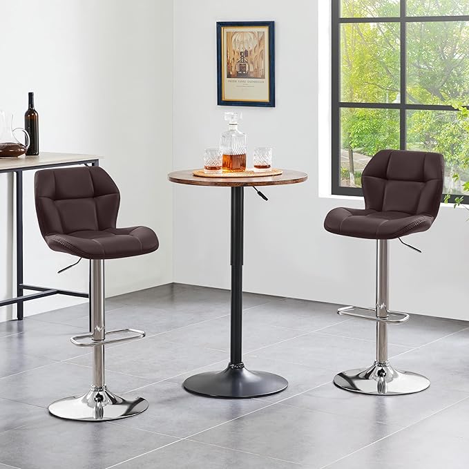 Tabourets de bar Yaheetech - Lot de 2 - Réglables de 62,5 à 84,5 cm - Pivotants à 360° - Marron