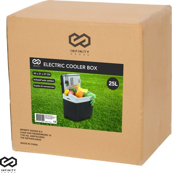 Infinity Goods Glacière électrique - 25L - Glacière - 12V et 230V - Frigobox - Refroidir et chauffer - Noir