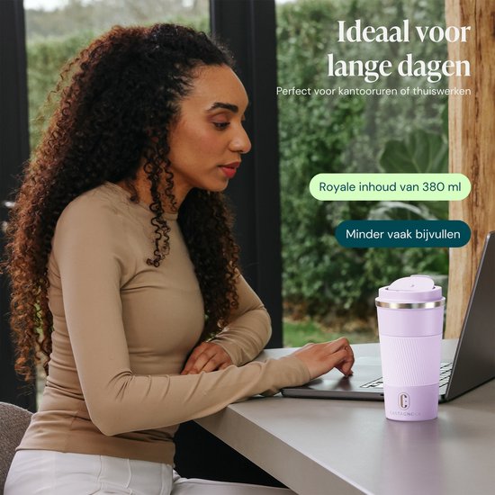 Tasse isotherme Castagnola - Tasse à café à emporter - Tasse de voyage pour café et thé - Tasse à thé - 510 ml - Acier inoxydable - Violet clair