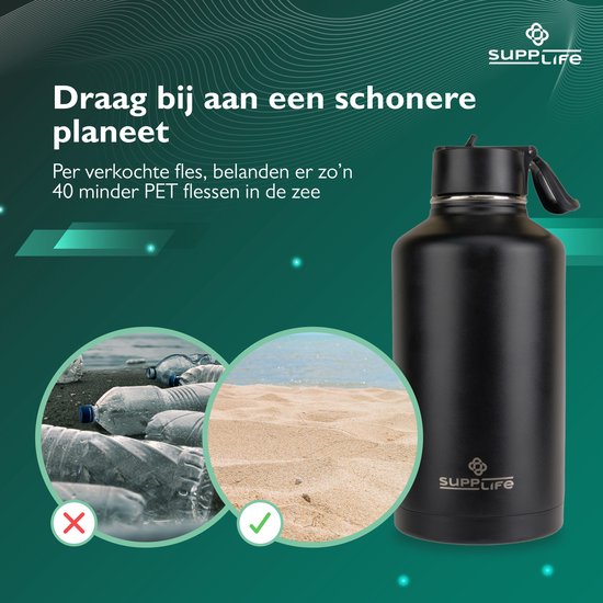 Bouteille isotherme Supplife Luxe en acier inoxydable, 2 litres - double paroi isolante - sans BPA et étanche