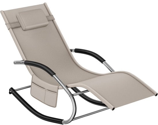 tectake® Lounger Taya - Chaise longue ergonomique pour le jardin, la terrasse, le balcon - Fauteuil de relaxation avec fonction de balancement - Chaise de jardin avec accoudoirs confortables, appui-tête et compartiment de rangement - Résistant aux intempé