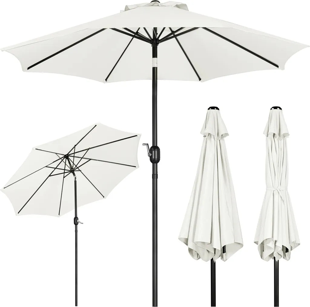 Parasol Yaheetech Ø 270 cm - Crème - Parasol de jardin inclinable avec manivelle et 8 baleines