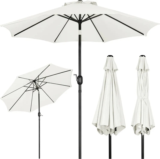 Parasol Yaheetech Ø 270 cm - Crème - Parasol de jardin inclinable avec manivelle et 8 baleines