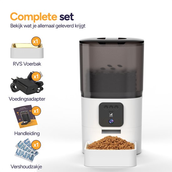 Viervoeter Feed Pro - Mangeoire automatique 6 L - Chat et chien - Distributeur automatique de nourriture avec application - Blanc