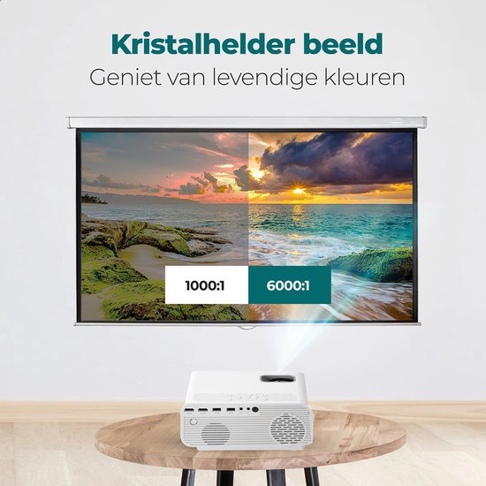 Spoused Beamer - Full-HD - 10 000 Lumens - Streaming depuis votre téléphone avec WiFi - Mini Beamer - Blanc