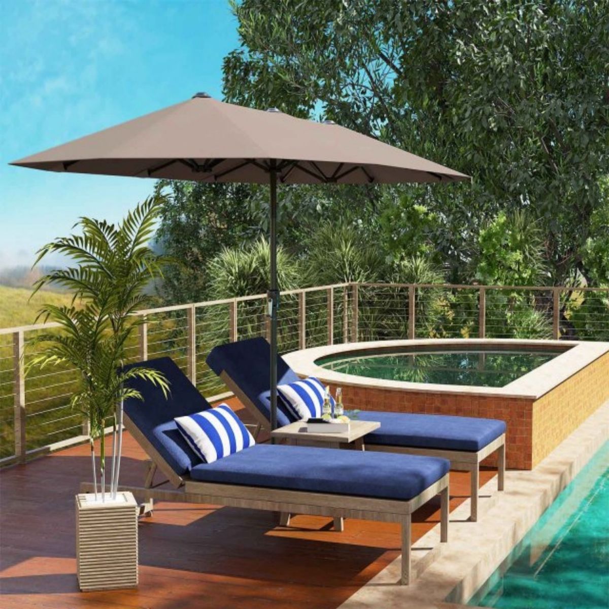 Parasol double Coast - rectangulaire - polyester hydrofuge - 400 x 215 cm - marron
