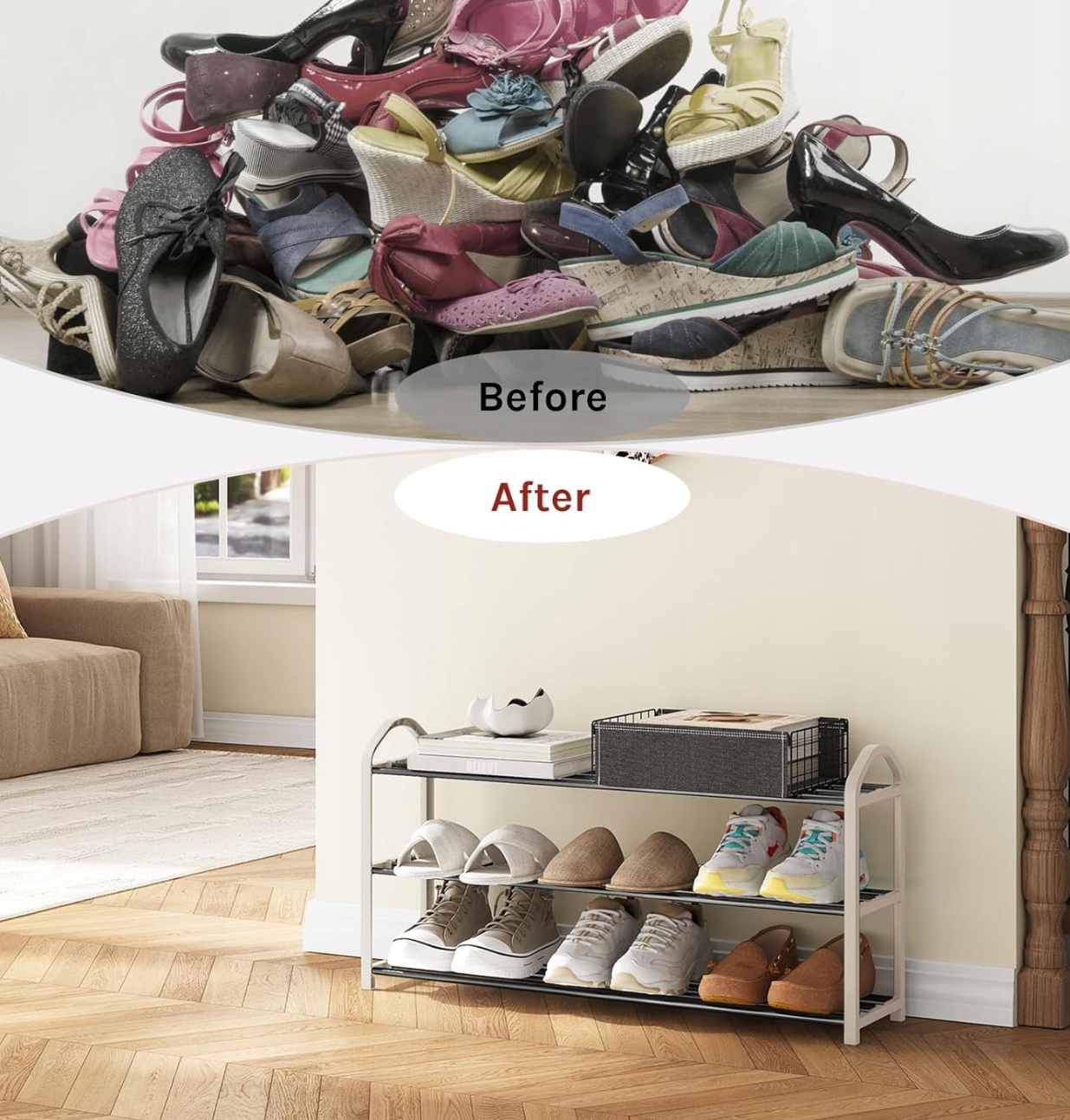 Étagère à chaussures Woltu à 3 niveaux - Crème/Gris - Pour environ 12 paires de chaussures - 79 x 18,5 x 42,5 cm