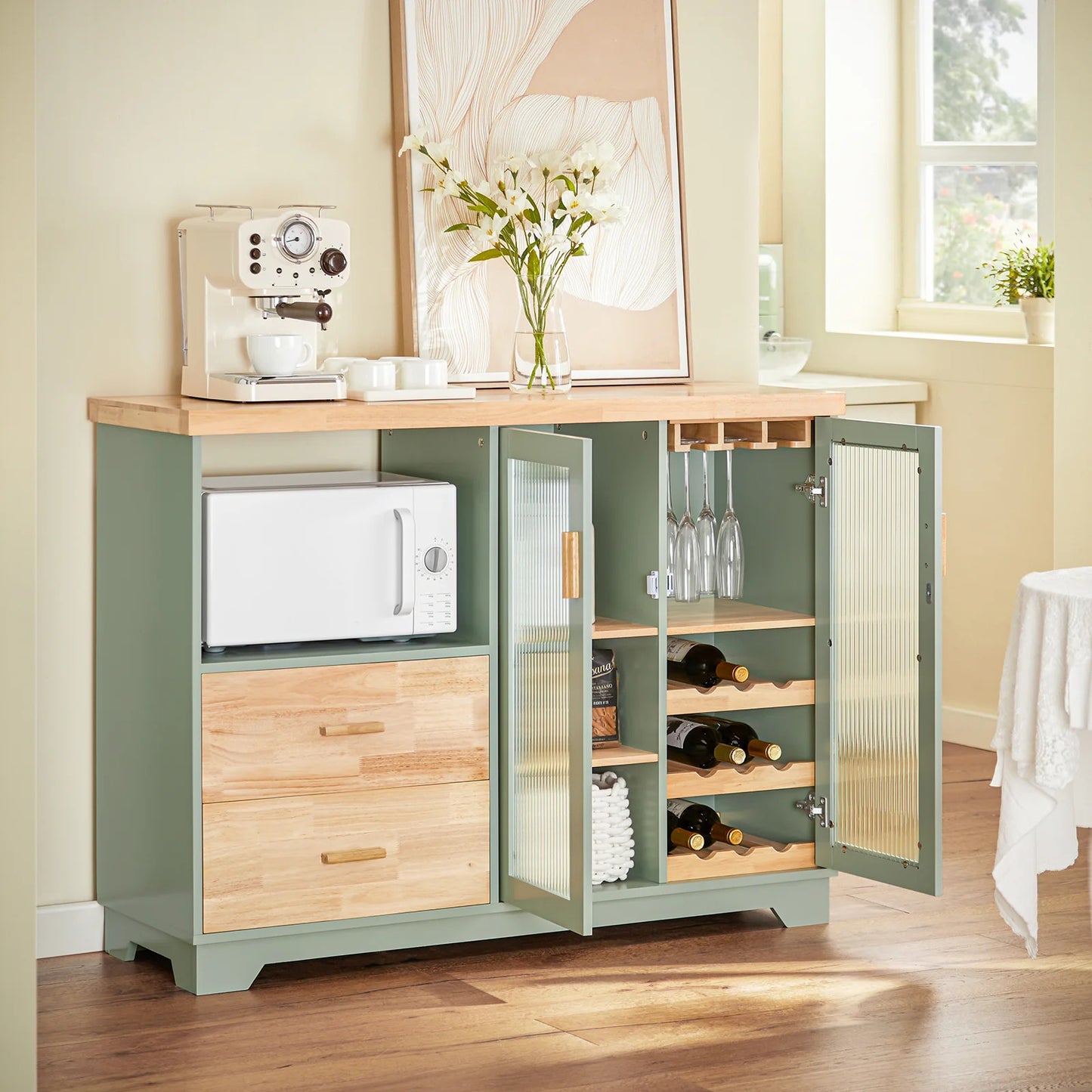 SoBuy Ilot de cuisine - FSB81-GR - Chêne & MDF - Max. 80kg - 120x40x90 - Vert