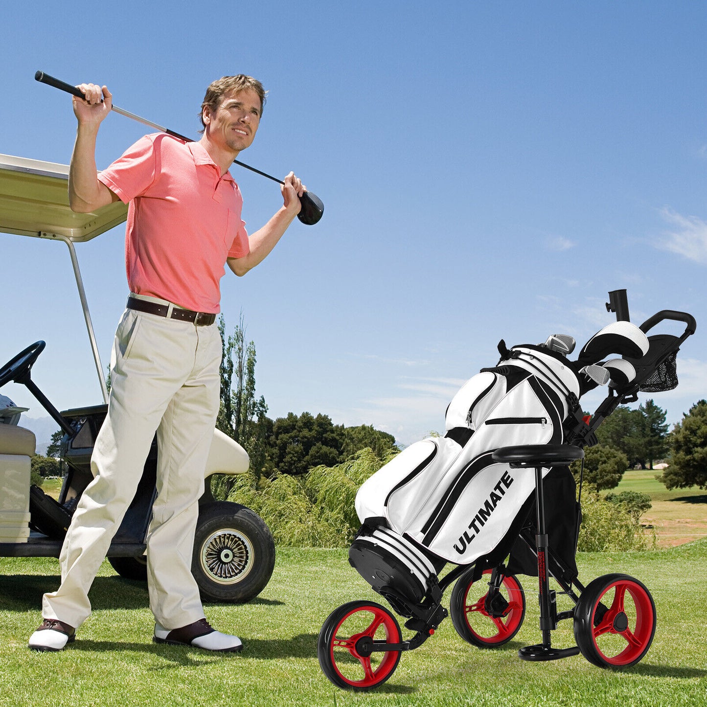 Coast 3-Wheel Golf Kart Kart à lumière réglable 129.5 x 75 x 101.5-119.5 cm rouge + noir