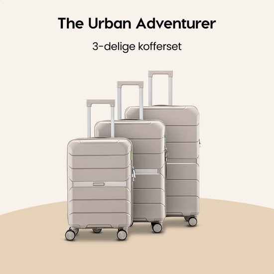 SKYCASES Urban Adventurer - Ensemble de valises - 3 pièces - Serrure à chiffres - 232L - Roues pivotantes - Valise de voyage avec serrure de valise - Légère - Beige