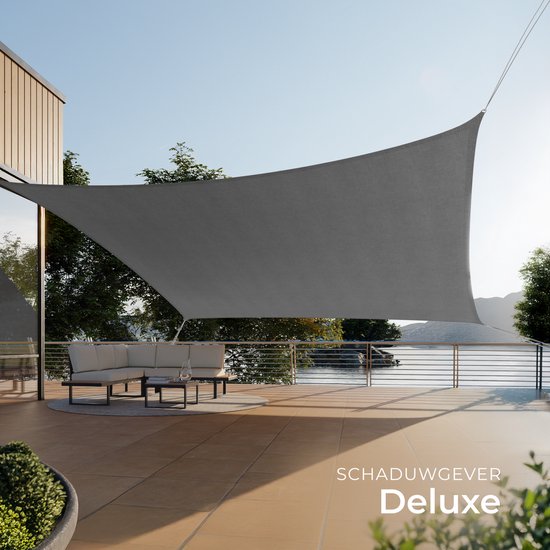 tectake® Toile d'ombrage rectangulaire Sunny - 3 x 5 m - Toile d'ombrage extra robuste en HDPE 185 g/m² - Protection UV 50+ - Résistant aux intempéries et à la déchirure - Parasol pour jardin, balcon, terrasse - Parasol avec matériel de fixation - Gris