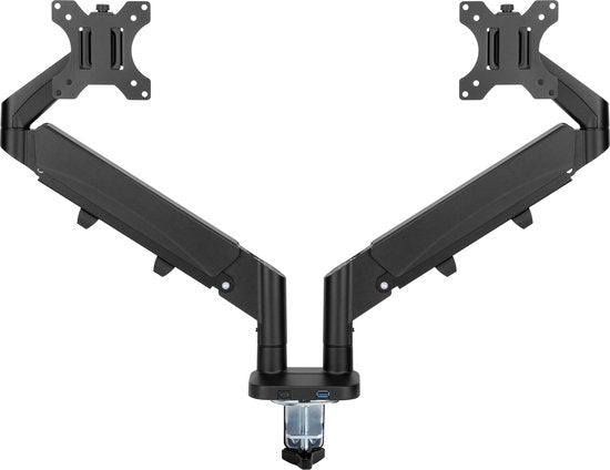Support moniteur 2 écrans vérin à gaz - bras pour moniteur - usb 3.0 et type c - entièrement réglable