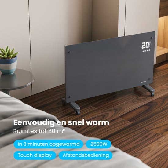 Chauffage Électrique - Auronic - Convecteur avec Thermostat et Télécommande - Panneaux chauffants - jusqu'à 30 m² - Chauffage 2500W - Gris