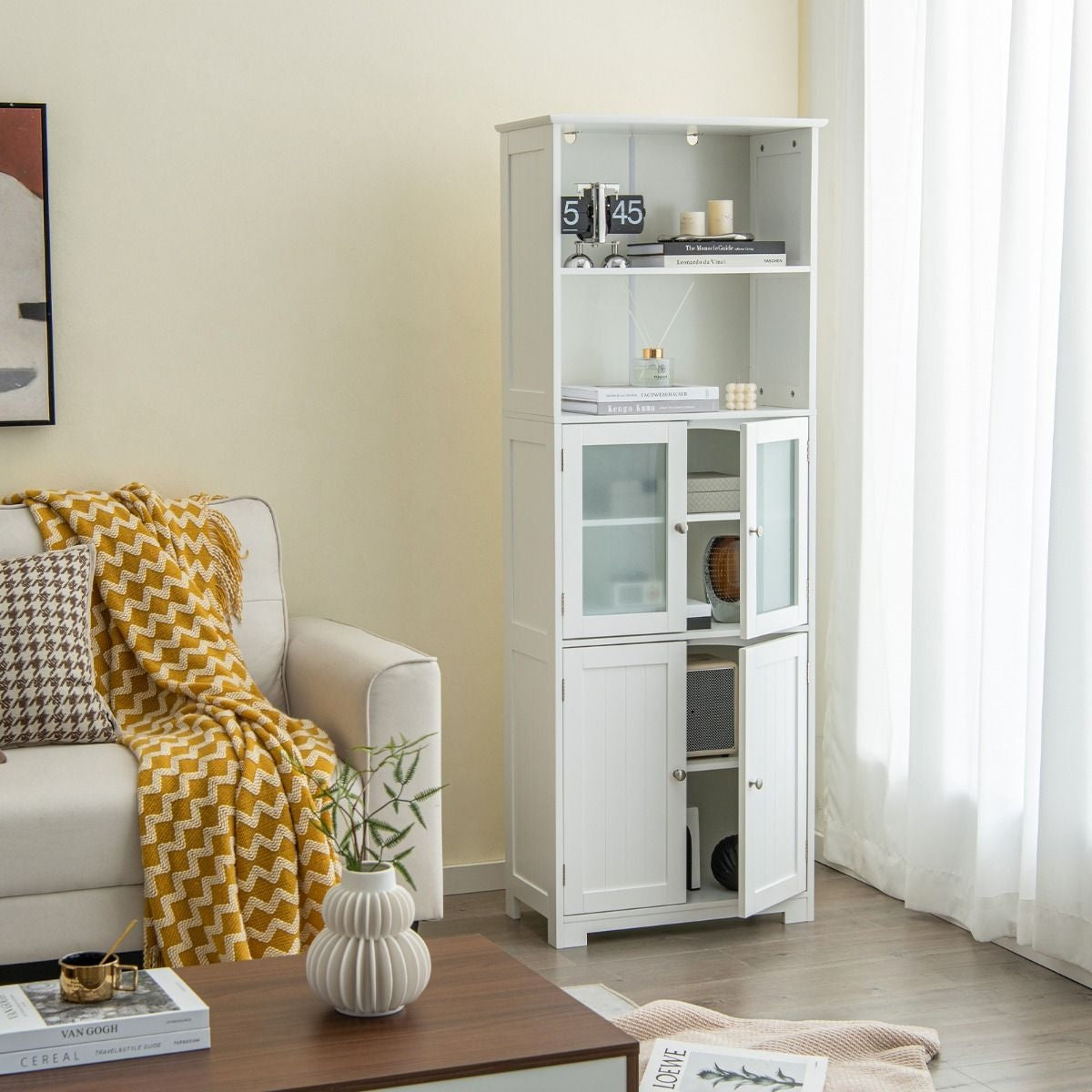 Coast Armoire de toilette - MDF avec verre - 60 x 30 x 163 cm - Blanc