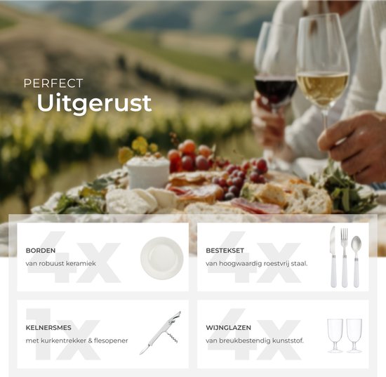 tectake® complete Picnic Basket Set Terschelling - Luxury 21-piece Picnic Set for 2 - Wicker Picnic Basket - Includes Cooler, Set with Plates, Plastic Wine Glasses and Stainless Steel Cutlery