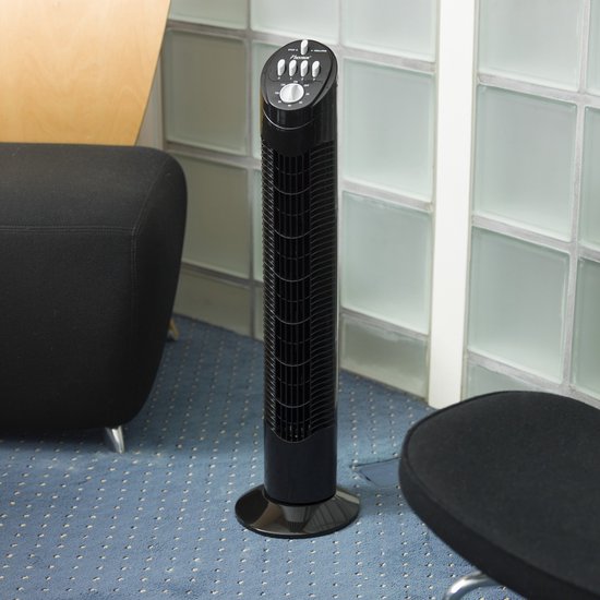 Bestron Ventilateur de tour, Ventilateur avec 3 vitesses et fonction de rotation de 75°, minuterie incluse, hauteur : 78 cm, 35W, AFT760Z, couleur : noir