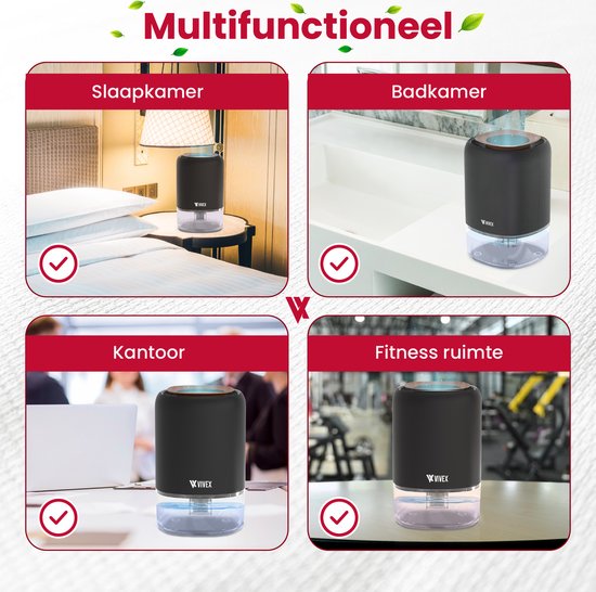 Vivex® Déshumidificateur AirDry Pro - Déshumidifie 600 ml par jour - Extrêmement silencieux - LED RGB - Purificateur d'air pour la maison, la chambre et le bureau