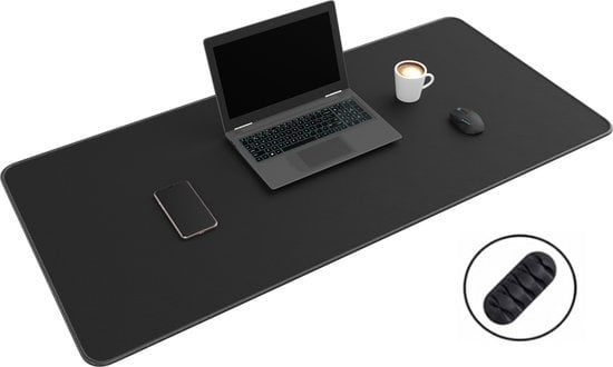 WURK Tapis de bureau professionnel en caoutchouc - Organisateur de bureau - Accessoires de bureau - Tapis de souris XXL- Inclut un clip de câble - 120x60 - Noir