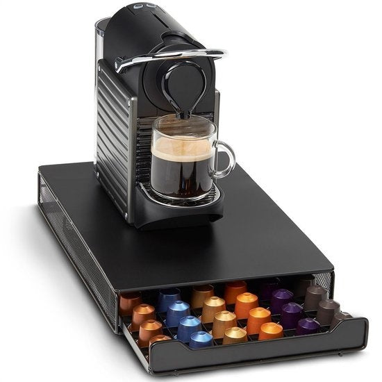 Porte-capsules - KitchenBrothers - Rangement capsules avec tiroir - 60 capsules - Noir