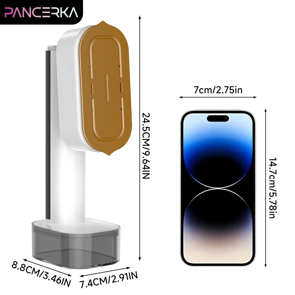 Pancerka 2-en-1 : défroisseur et fer à repasser - Prêt en 18 secondes - 5 réglages avec écran numérique - Noir/Blanc