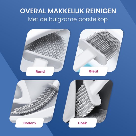 Roegaarden Brosse à WC avec support - Brosse à WC - Silicone - Autoportante et à suspendre - Blanc