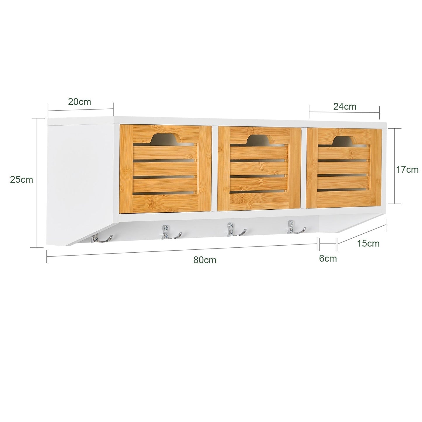 SoBuy Porte-manteau mural - Porte-manteau suspendu avec 3 paniers et 4 crochets - Max. 15KG - 80 x 25 x 20 cm - Blanc
