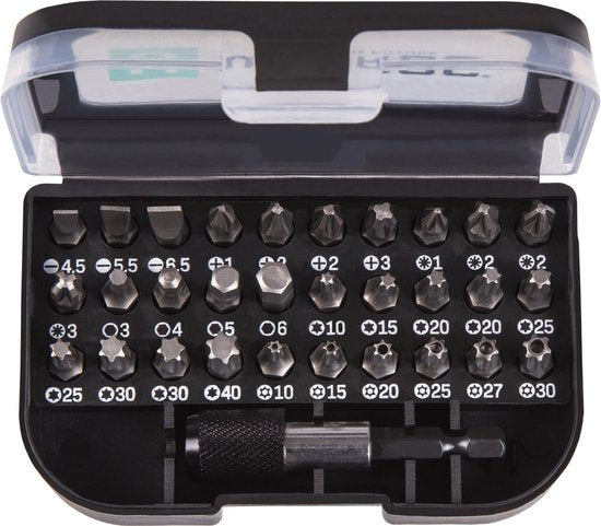 VONROC Jeu d'embouts universels - 31 pièces - Porte-embouts, boîte de rangement et clip ceinture inclus