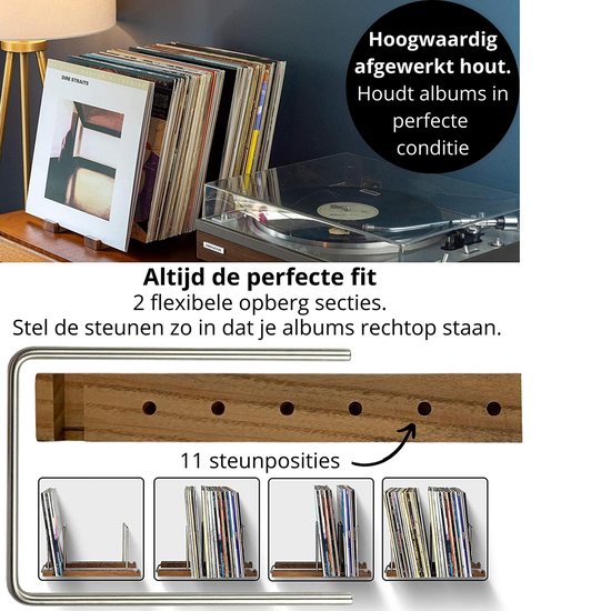 Système de rangement pour disques vinyles - porte-disques en bois de noyer de qualité supérieure - porte-disques - porte-disques - porte-disques - finition claire