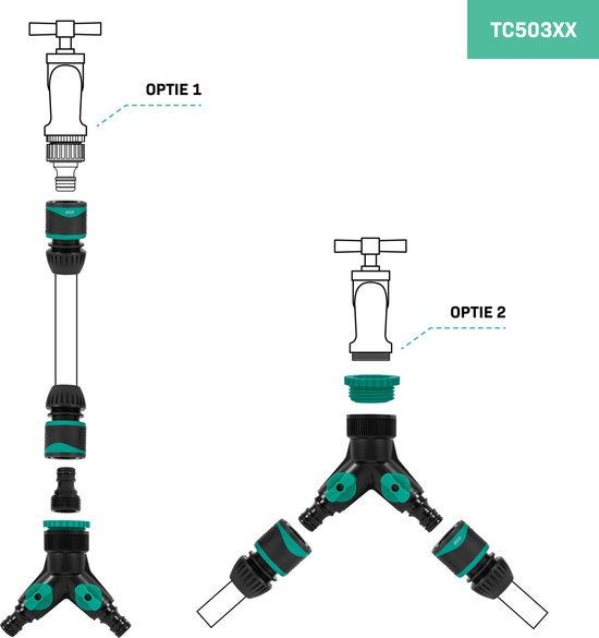 VONROC Ensemble de collecteurs d'eau à 2 voies - Double connexion de robinet - Inclus les raccords de tuyaux et l'adaptateur enfichable
